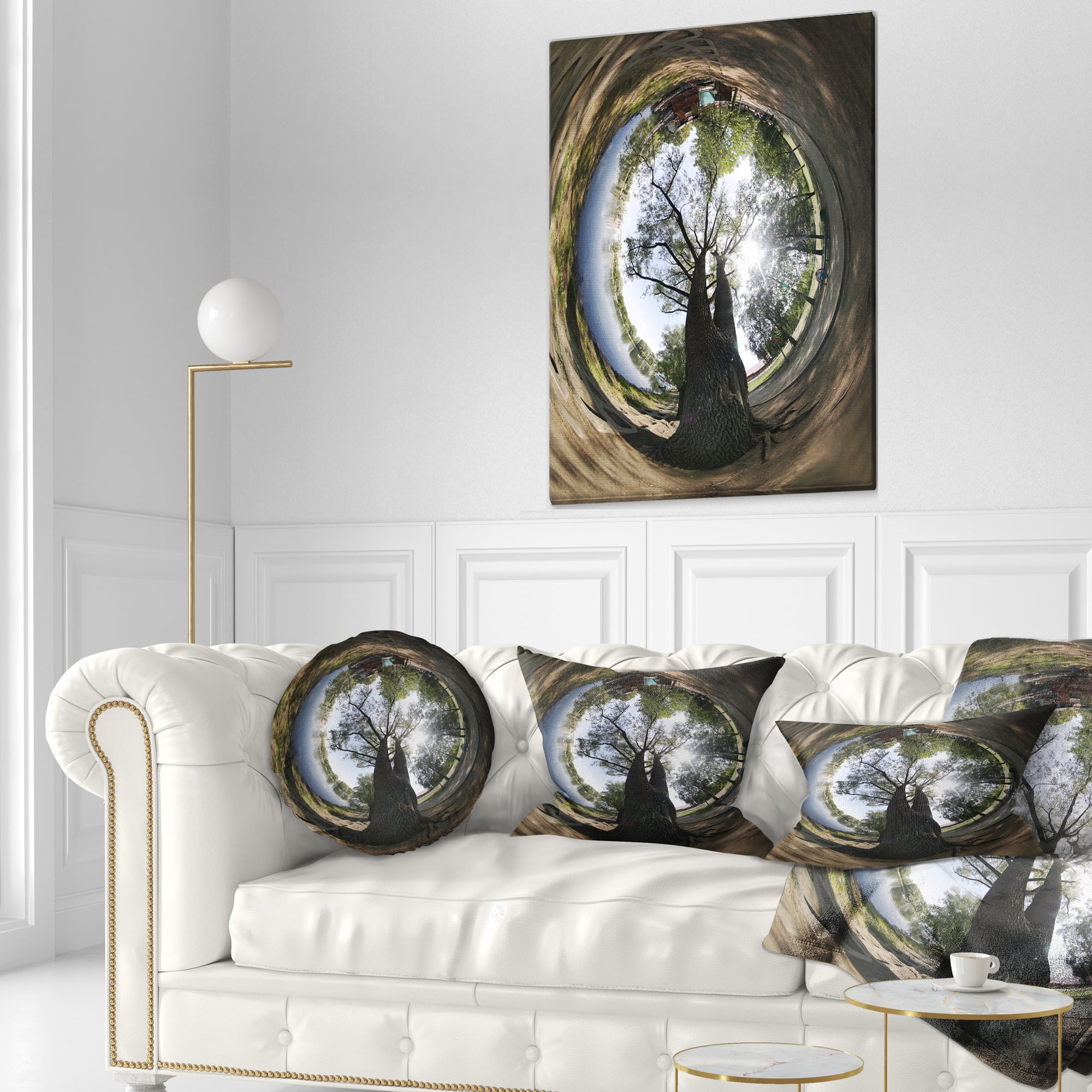 Designart Ufa Little Planet Panorama - Tree Photography Throw Pillow - 12x20