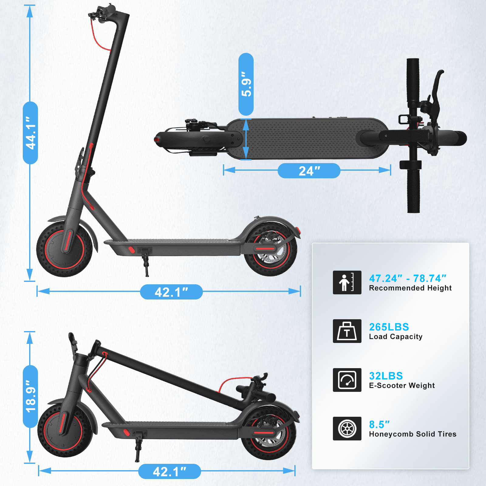OBX Electric Scooter for Adults,350W Motor 18 MPH &12-16Miles Range 8.5"Anti-Skid Solid Tires, Folding Commuting E-Scooter with Double Braking System