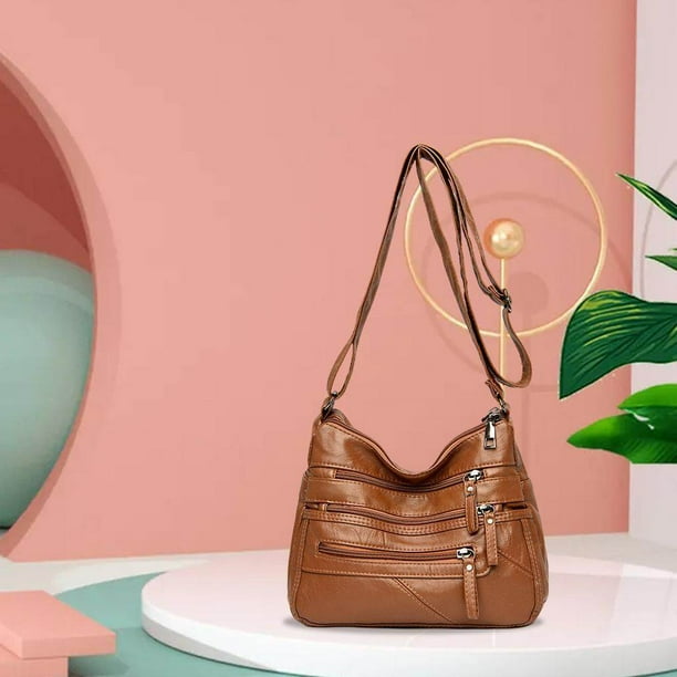 Ladies Cross Body Bag Messenger Large Purses ladies Multi Over Shoulder Handbag Long Strap Brown