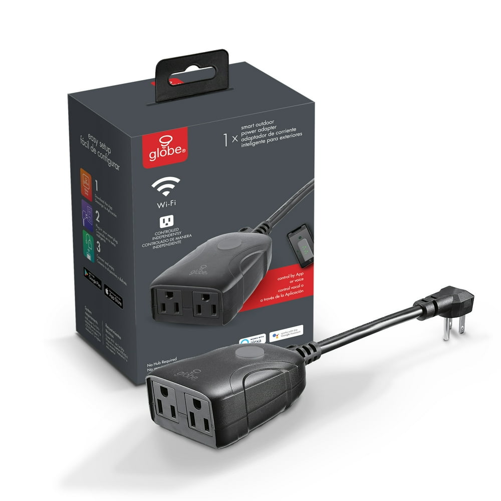 Globe Electric Wi-Fi Smart Black 2-Outlet Outdoor Plug, No Hub Required ...