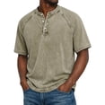 thumbnail image 2 of GrmtClth Distressed Henley Shirts for Men Vintage Short Sleeve V Neck T-Shirts Casual Button Down Acid Washed Tee Shirts Heavyweight Pullover Beige XL, 2 of 8