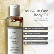 French Rose Body Oil by Olivia Care - Vegan & Natural - Hydrating & Moisturizing - Infused with VITAMIN E, K & Omega Fatty Acids - Refreshing Fragrance - Reduce Dry Skin, Properties - 4 OZ