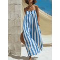 thumbnail image 2 of Ahabrexf Summer Dresses for Women, Spaghetti Strap Geometric Neck, Lengthwise Stripe Loose Maxi Sundress for Beach Vacation Wear, 2 of 7