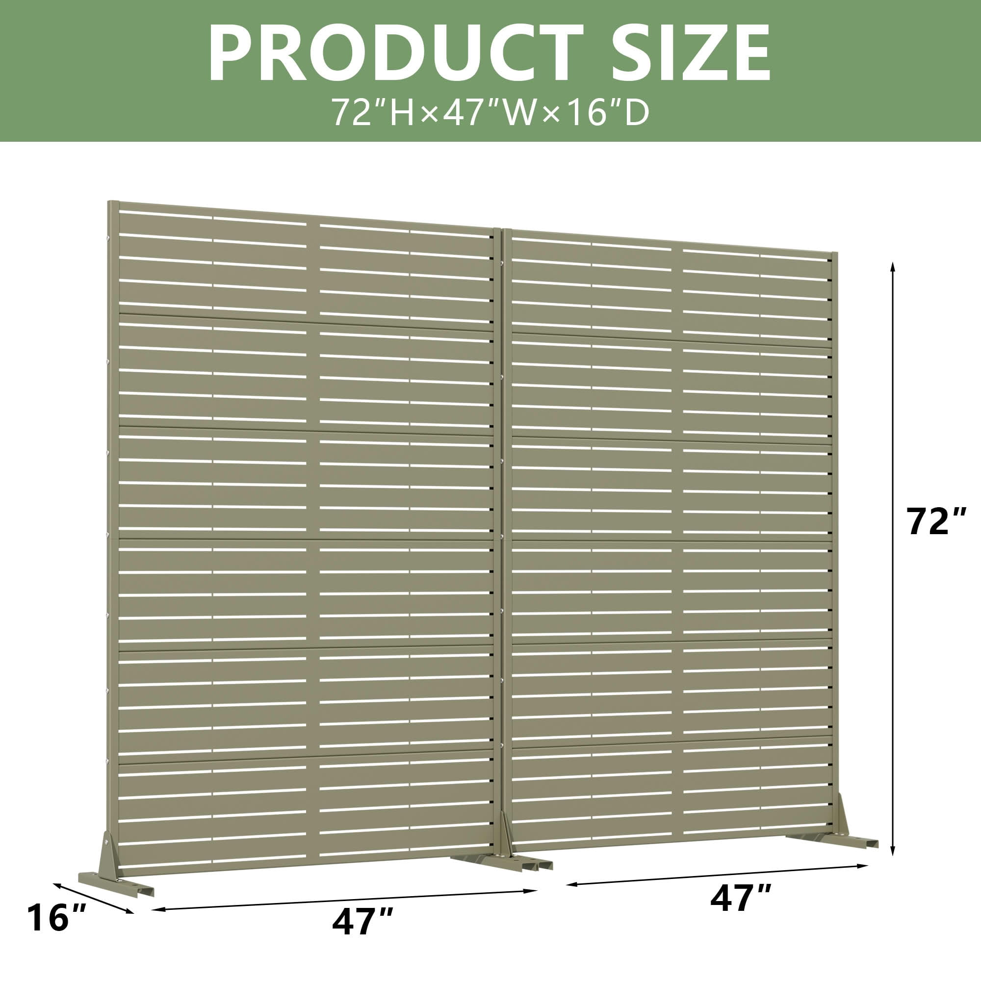 MAYEERTY 2-Piece Outdoor Metal Privacy Screen 6ft × 4ft Olive Gray, 6-Panel Classic Louvered, Easy Install for Patio