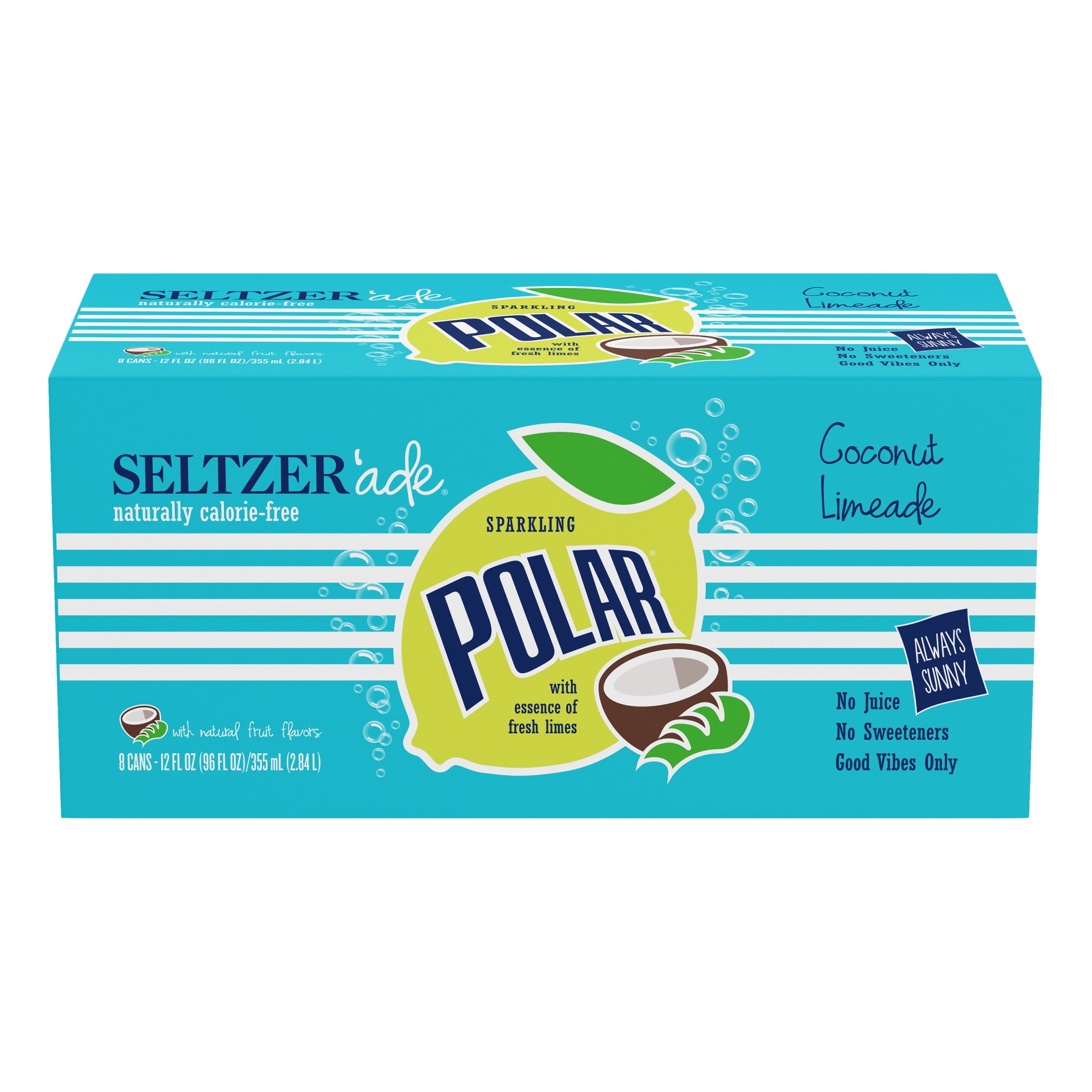 Polar Zero Calorie Coconut Limeade Sparkling Seltzer Water, 12 fl oz, 8 Pack Cans