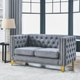 thumbnail image 2 of Chesterfield 2 Seater Upholstered Velvet Sofa, Button Tufted Couch Loveseat with Nailhead Trim Arms Removable Cushions Gold Metal Legs for Living Room Office, 2 of 7