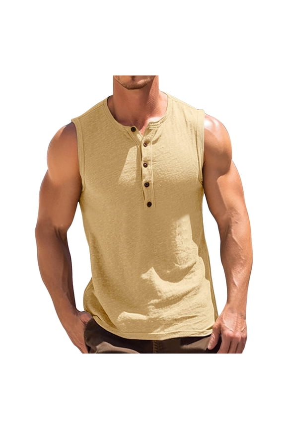 Vests for Men ClearanceSleeveless Henley Vest Top Summer Super Soft Cotton Plain Tshirt Tank Top Muscle Bodybuilding Stringer Vests Henley Shirts Renaissance Viking Costume
