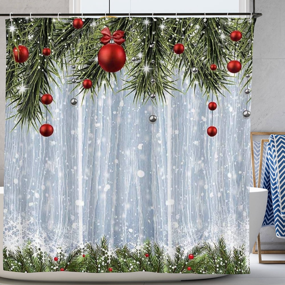 Winter Christmas Rustic Wood Shower Curtains for Merry Xmas Bath