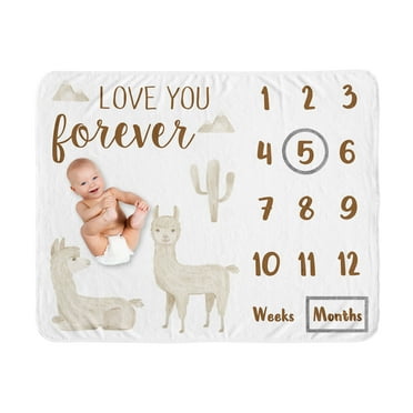 Sweet Jojo Designs Boho Llama Taupe and White Fleece Milestone Baby Blanket 3 Piece Set