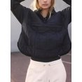 thumbnail image 4 of Chaqueta de algodón con capucha de color liso con bolsillo plegable para la cabeza, chaqueta de manga larga para mujer, 4 of 5