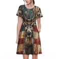 thumbnail image 1 of Fotbe Robe Motif Art Drapeau Américain Cerf Décontractée Mode Femme Manches Courtes Robe Maxi Robe T-Shirt Rayée Longue à Blocs de Couleur, 1 of 6