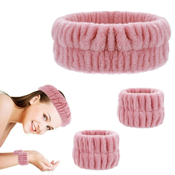 Spa Headband Wrist Washband Face Wash Set Facial Makeup Hair Band Microfiber Shower Head Wraps Adjustable Wrist Wash Bands Prevent Liquid from Spilling for Women Girls
