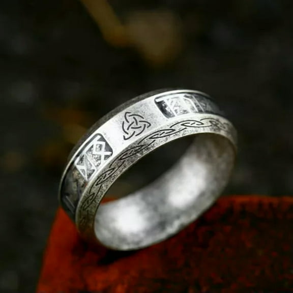 K-KED Vintage Nordic Viking Runes Wedding Band Ring Stainless Steel Men's Retro Ring-7
