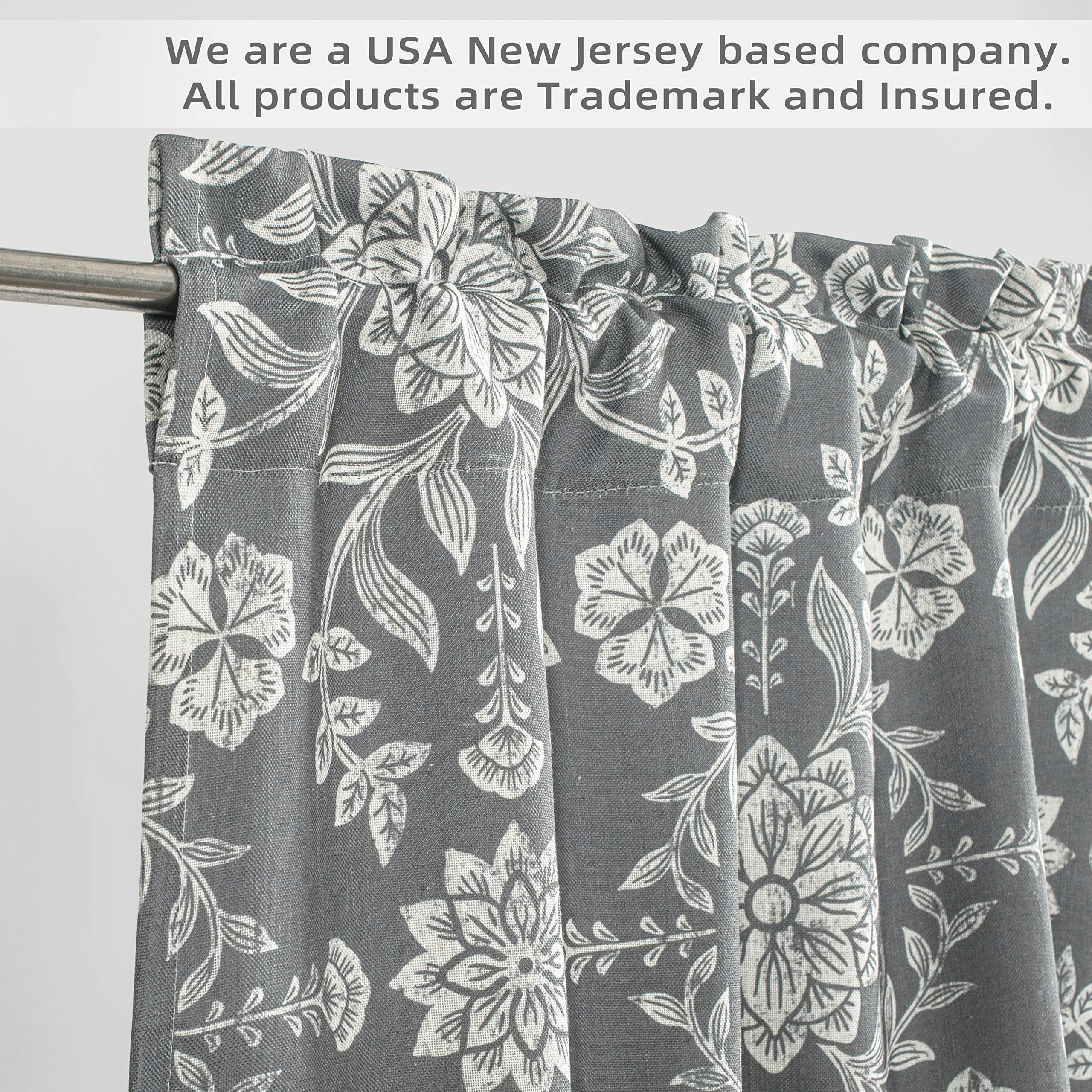 DriftAway Twyla Linen Blend Blackout Valance for Kitchen 18 Inch Length Boho Floral Printed Lined Rod Pocket Room Darkening Window Curtain Valance for Living Room Bedroom 52x18 Inch Gray Beige