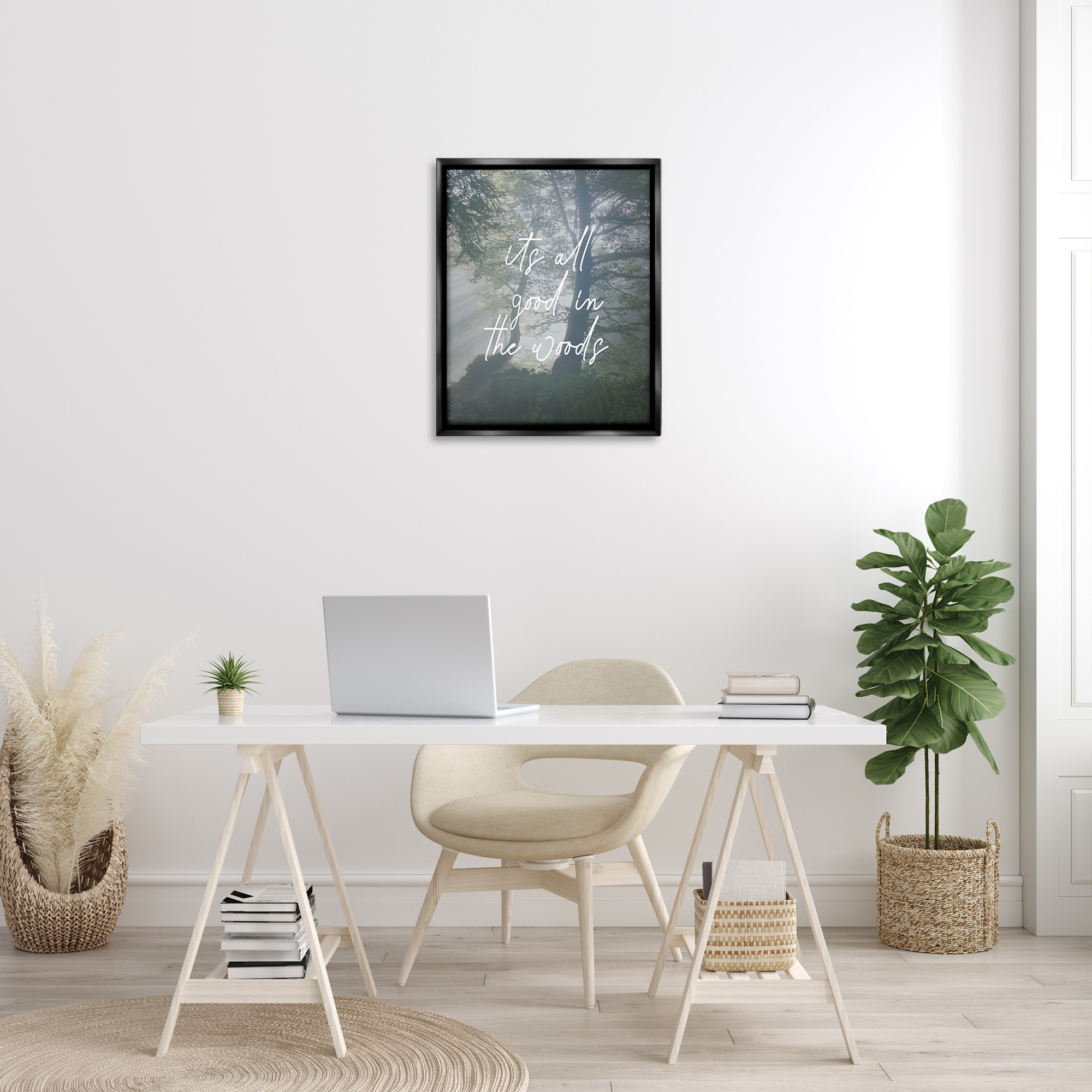 Stupell Industries All Good In Woods Landscape Painting Black Floater Framed Canvas Art Print Wall Art, 25 x 31