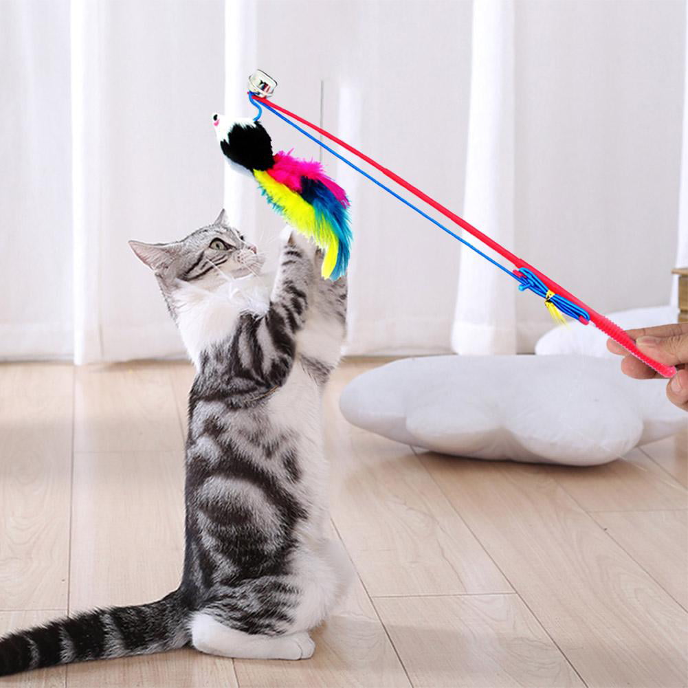 Rainbow Cloth Ribbon Tease Cats Rod Pets Kitten Interactive Scratching Toys 