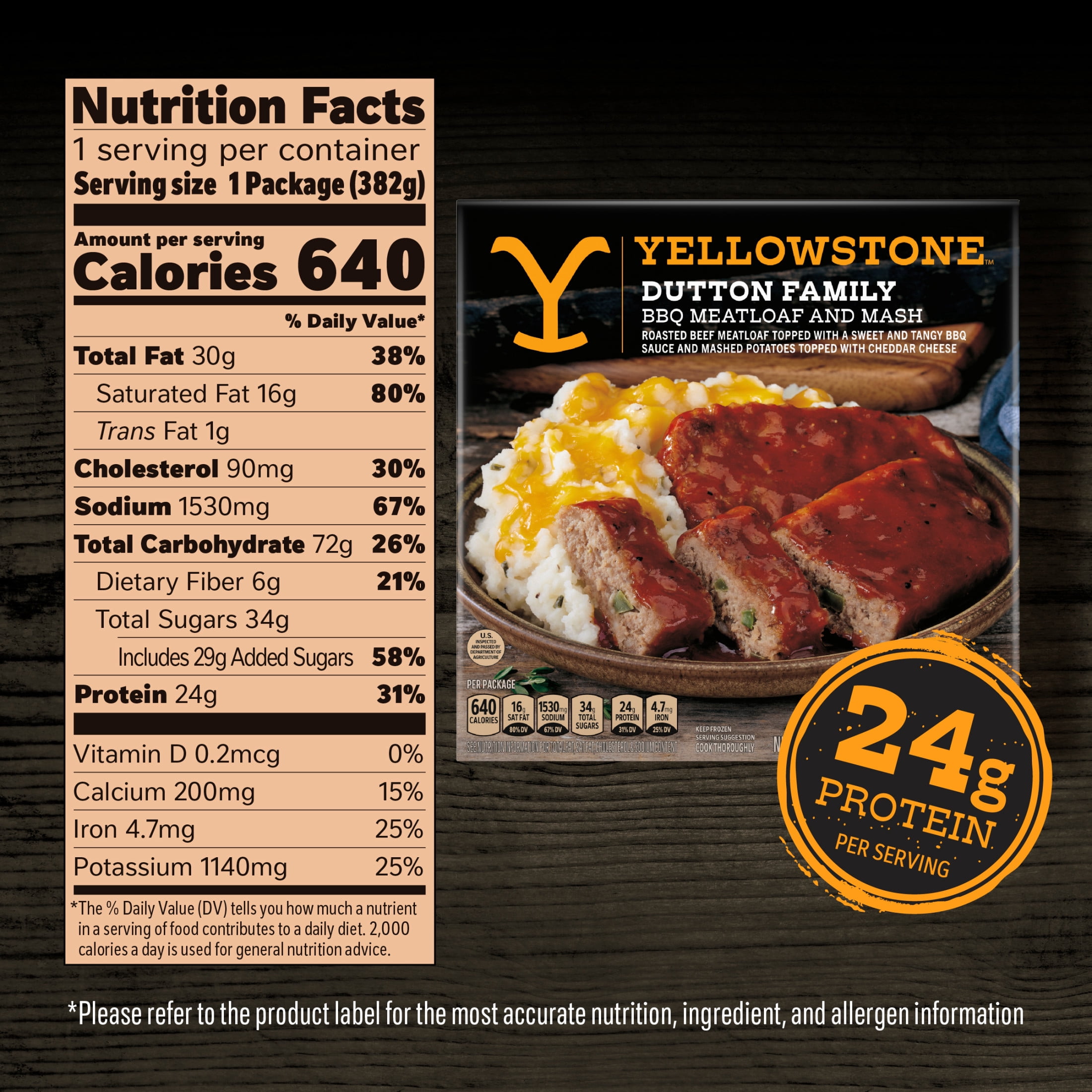 Yellowstone BBQ Meatloaf and Mashed Potatoes Frozen Meals for One, Protein Dinner, 13.5 oz (Frozen)