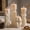 Pearl White, variant on 4-Pack Pillar Candles - Soy Wax Ribbed Candles for Decor, Housewarming , Shelf & Table Decor - Aesthetic Modern Candles Set ( White)