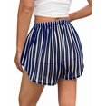 thumbnail image 3 of Womens Striped Hollow Out Loose Fit Tie Front Mesh Beach Shorts Casual Vacation Bottoms Blue M, 3 of 7