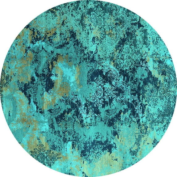 Ahgly Company Indoor Round Oriental Turquoise Blue Industrial Area Rugs, 5' Round