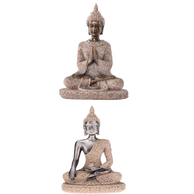 Buda Tailandés Monje Arrodillado Estatuilla Estatua Ornamento Set-B BLESIY Decoración de la estatua de Buda de piedra arenisca