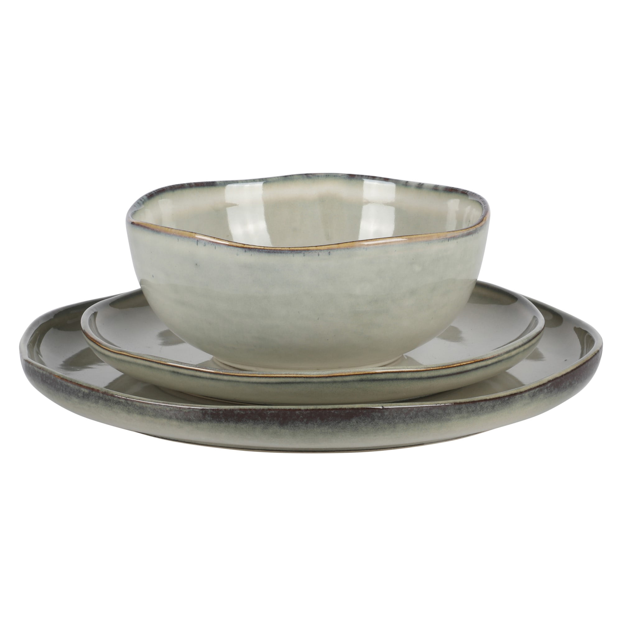Gibson Soho Lounge Nardini 12 Piece (Service for 4) Plates and Bowls Reactive Glaze Dishes Stoneware Ceramic Dinnerware Set - Moon White
