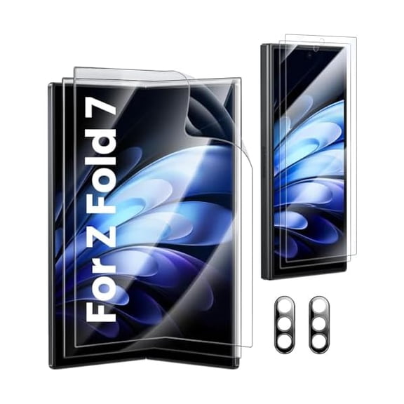 [6 in 1] Samsung Galaxy Z Fold 7 Screen Protector, 2 Inside Soft Flexible TPU Film, 2 Tempered Glass Front Saver, 2 Camera Lens Protector for Galaxy Z Fold 7 Case Friendly, No Creases,No Bubbles
