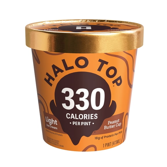 Halo Top Peanut Butter Cup with Chocolate Flavor, Light Ice Cream, With A Good Source of Protein, Lower Calorie Frozen Dessert, 16 fl oz Pint