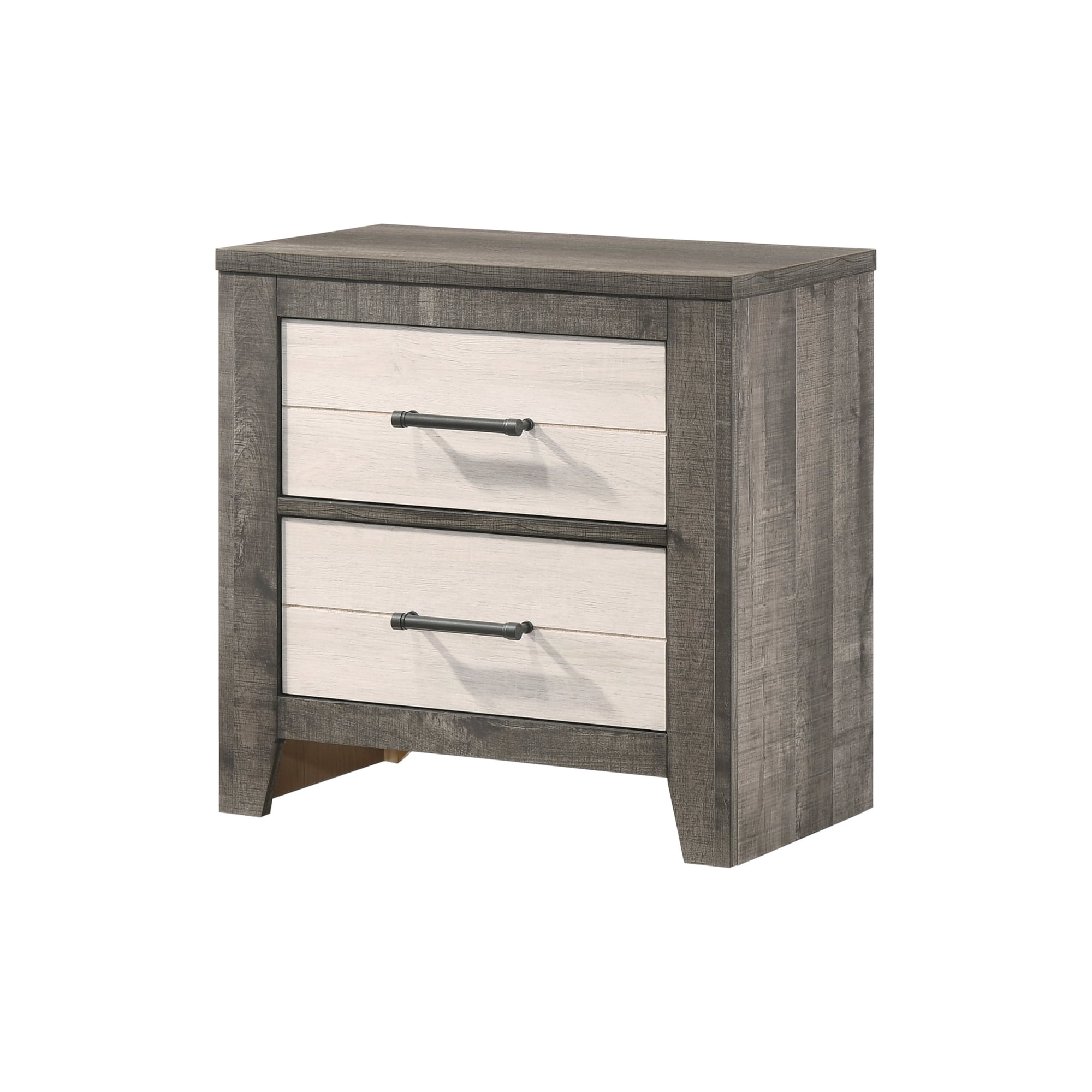 Mobilya Nightstand with 2 Drawers - Farmhouse Bedside Table Wood - Beige & Gray 24.8 H Contemporary Style