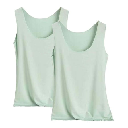 Pxiakgy Hot Sale!! Womens Modal Padded Built-In-Bra Tanks Tops Crew Neck Wireless Bra Camisole Casual Slim-Fit Shirts Tee 2Pc Green Xl