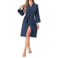 thumbnail image 1 of Batas de algodón INSPIRE CHIC para mujeres, de manga larga, con cuello en V, ropa de descanso suave, bata de baño larga con bolsillos, color azul marino, 1 of 5