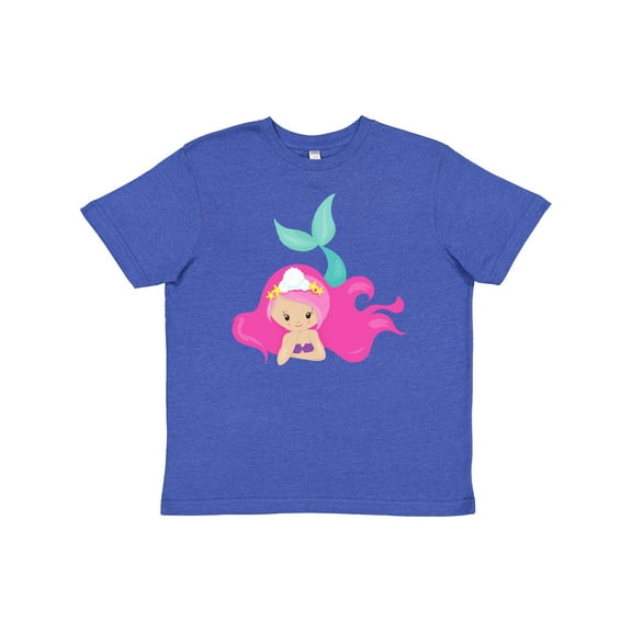 Inktastic Cute Mermaid, Pink Hair, Little Mermaid, Starfish Youth T-Shirt