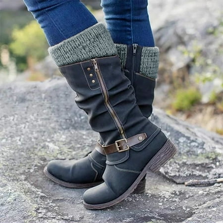 

Foraging dimple Womens Shoes Winter and Autumn Belt Buckle Cashmere Warm Home Snow Boots Black