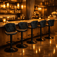thumbnail image 4 of Sillas de Bar y Barra de Cocina de Acabado Moderno con Respaldo y Reposapies de Altura Ajustable - Bancos Giratorios para Bar con Asiento Acolchado Diseño Elegante Set 4 Sillas, 4 of 7