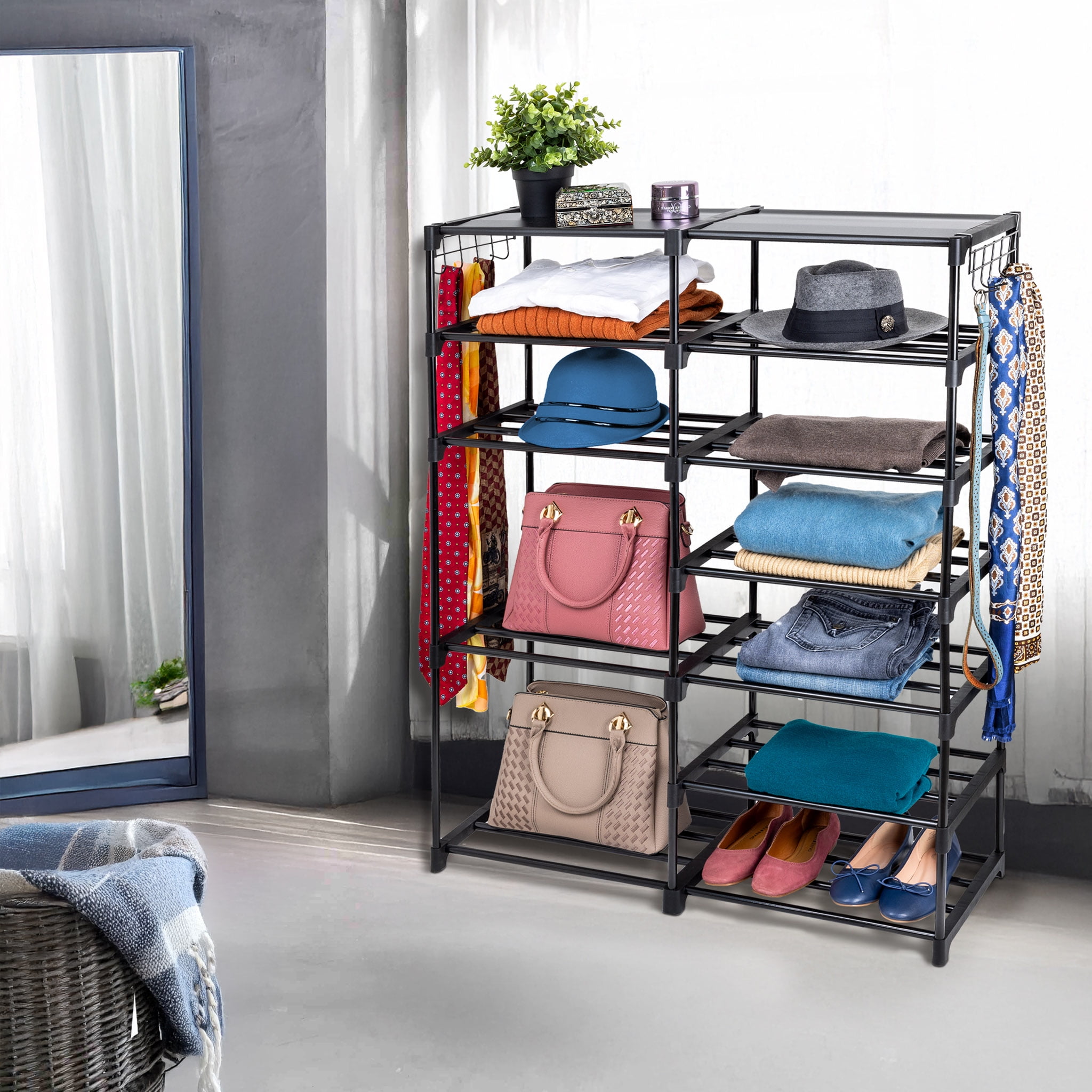 Mainstays Black 7-Tier Shoe Rack with Space-Saving Design, Holds 21 Pairs