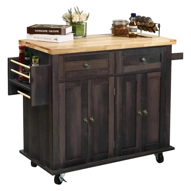 Kitchen Island Cart Kitchen Bar Serving Cart Rolling On Wheels Spice Rack Towel Holder Utility Storage Trolley With Drawers