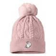 thumbnail image 4 of Dalix Heartly Ghost Cable Knit Pom Beanie Soft Stretch Skully Warm Fuzzy Faux Sherpa Winter Ski Beanie in Mauve, 4 of 5
