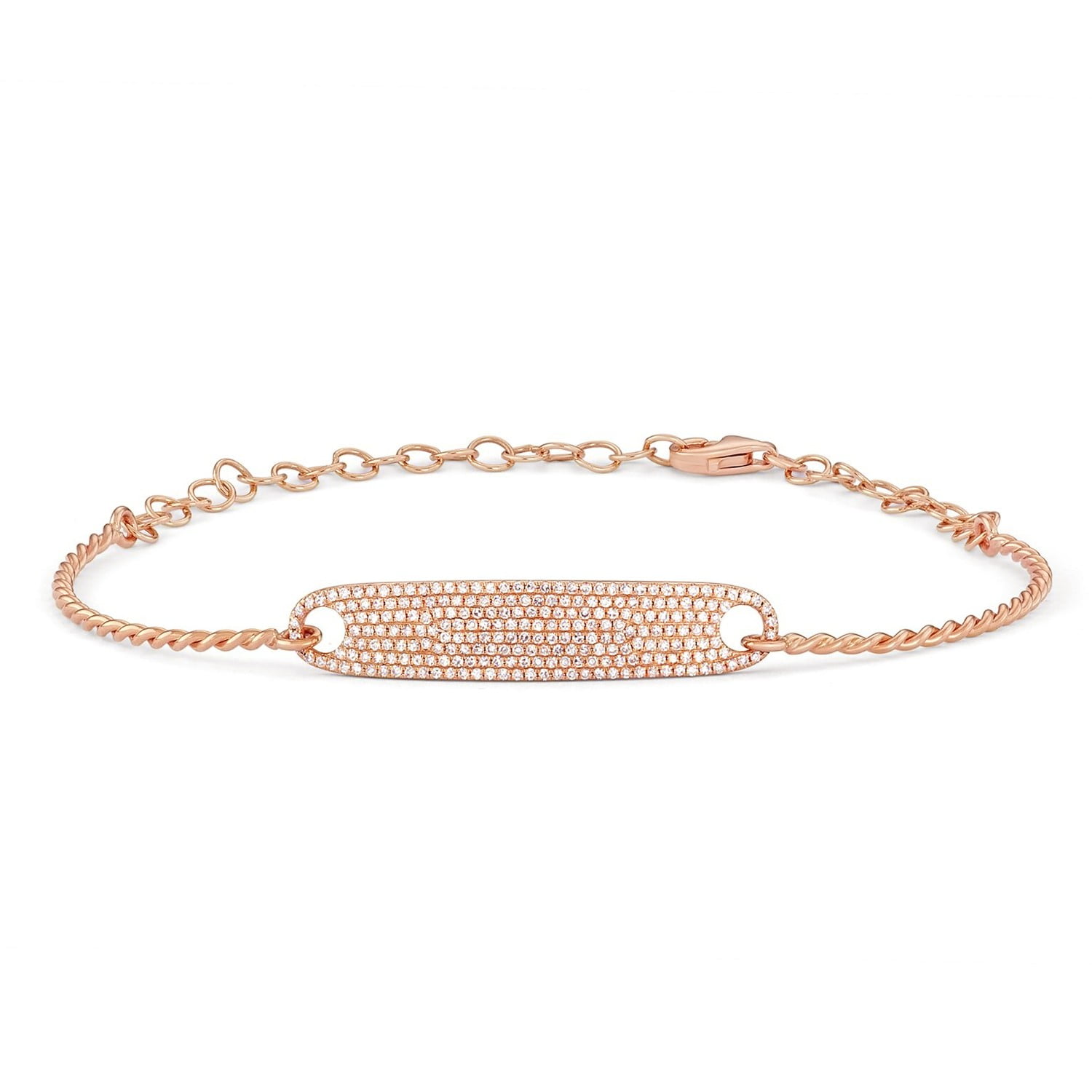 14K Rose Gold Diamonds Pave ID Chain Bracelet for Women - Adjustable ...