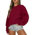thumbnail image 3 of Womens Oversized Sweatshirt Crewneck Pullover Casual Long Sleeve Tops Basic Fall Fashion Outfits 2025 Red XL, 3 of 6