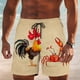 thumbnail image 1 of Ceisia Men's Khaki Cartoon Rooster & Crab Print Beach Shorts 4-Way Stretch Drawstring Swim Trunks Gifts, 1 of 8