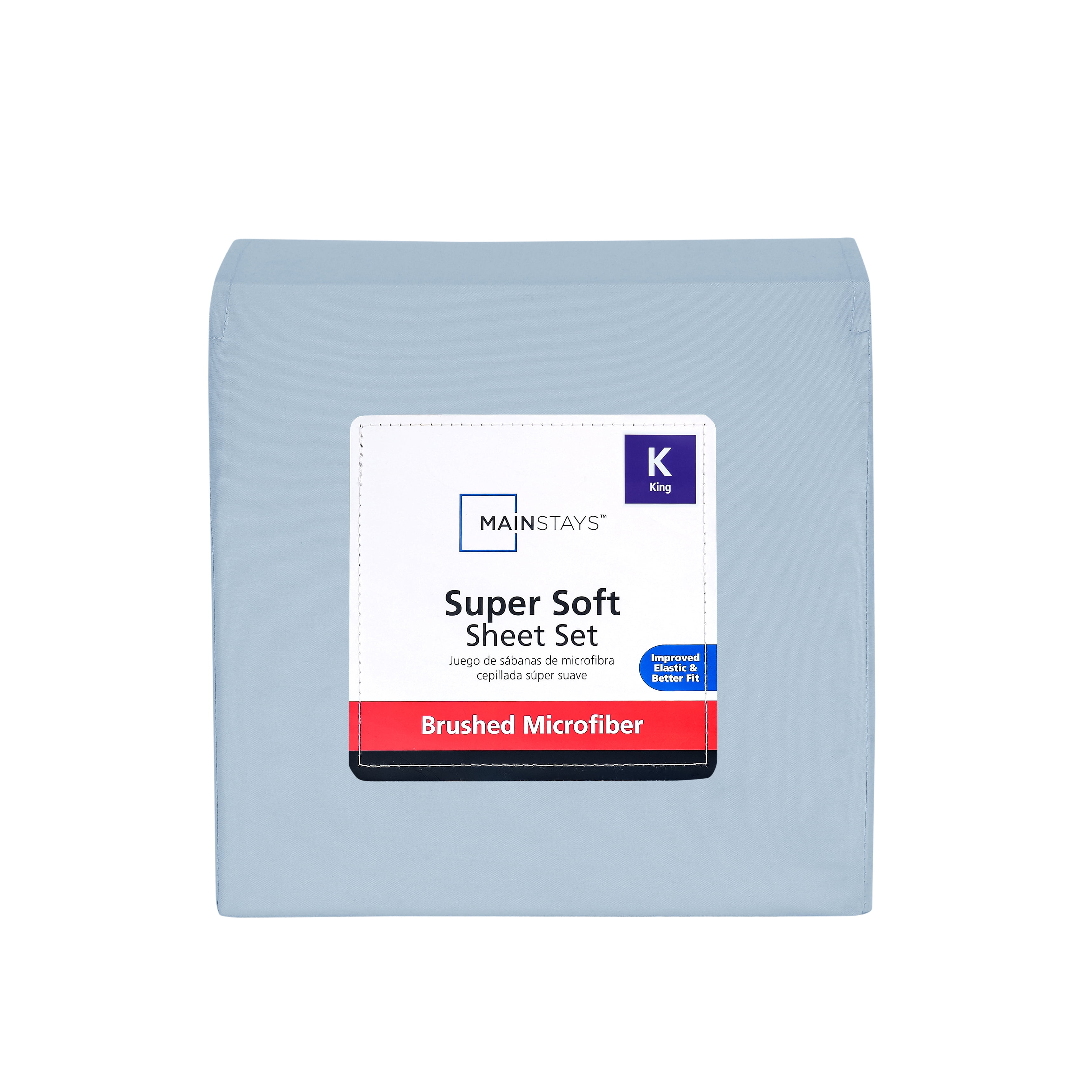 Mainstays Super Soft Brushed Microfiber Bed Sheet Set, Placid Blue, King, 4 Piece