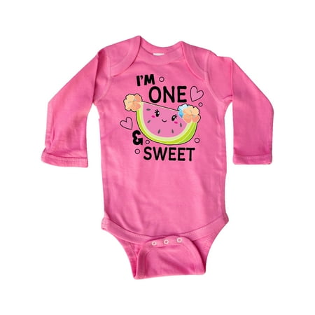 

Inktastic I m One and Sweet with Cute Watermelon Gift Baby Girl Long Sleeve Bodysuit