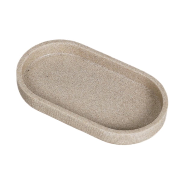 Bandeja de dispensador de jabón 7.8x3.9 pulgadas Sleek Forma ovalada bandeja de tocador versátil para cepillos de maquillaje accesorio decorativo Beige