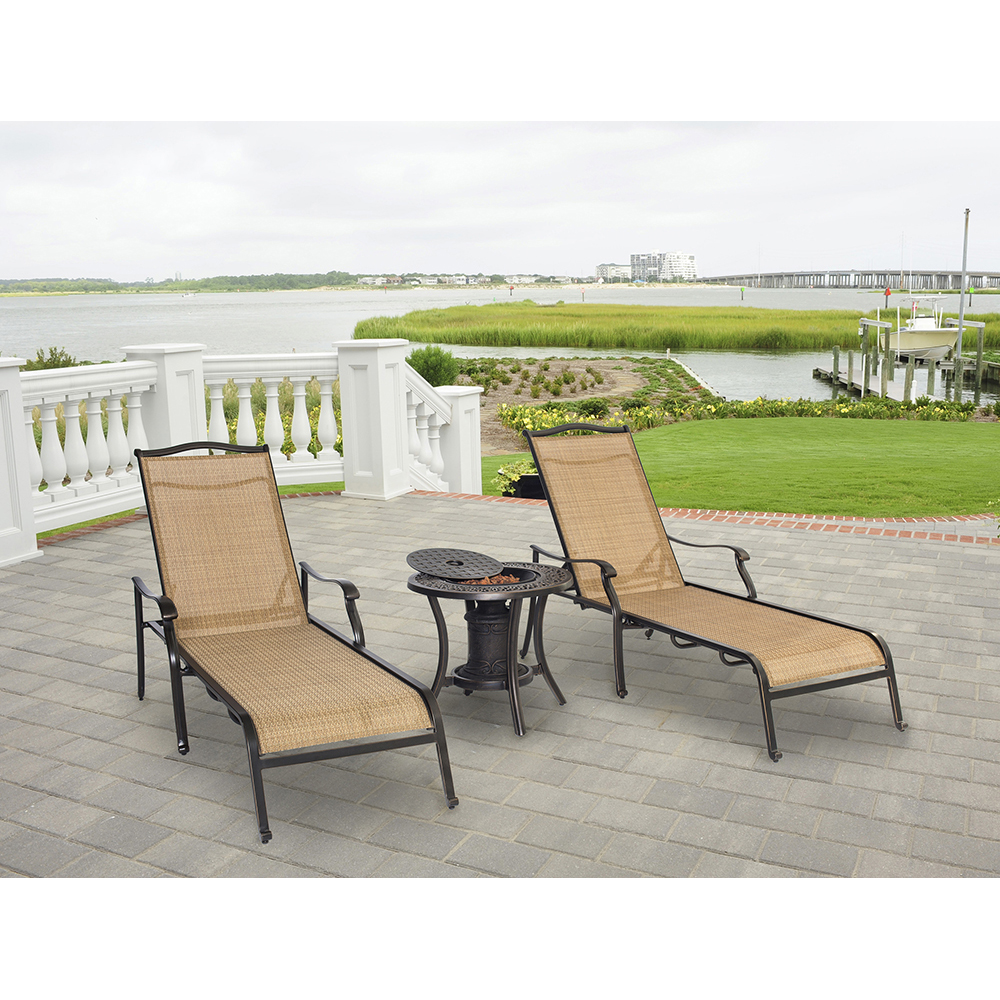 Hanover Outdoor Monaco Chaise Lounge Set with Fire Urn, Cedar/Bronze - image 4 of 10