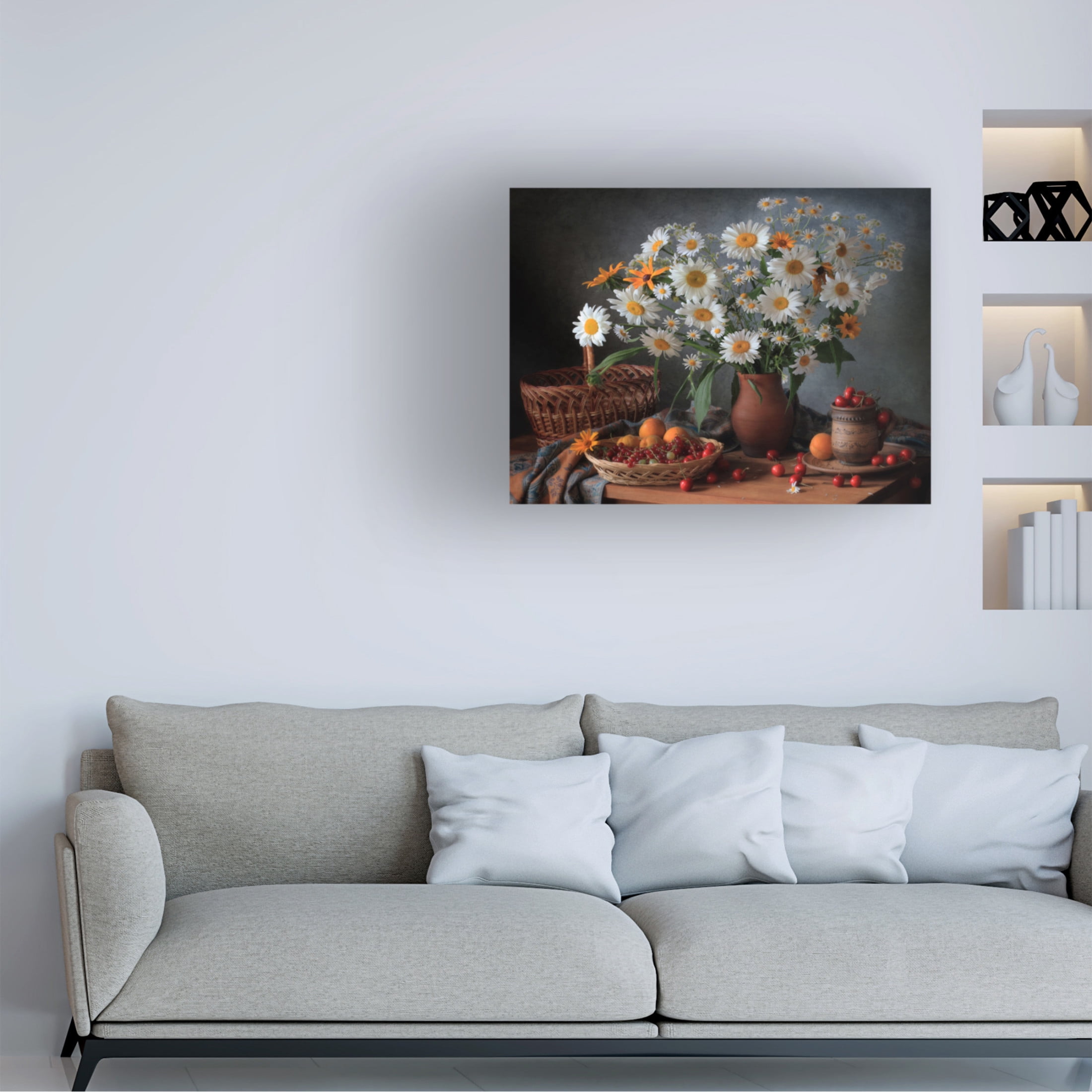 Canvas Wall Art - Tatyana Skorokhod 'Still Life With A Bouquet Of Daisies' Wall Art for Living Room, Bedroom, or Office D?cor by Trademark Fine Art - 24 x 18 Inches