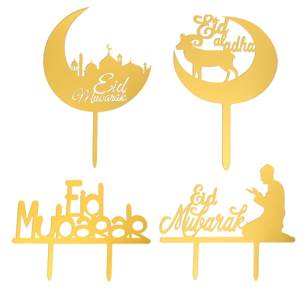 FELTECHELECTR 4 piezas de decoración para tartas de Eid Mubarak, para fiestas islámicas y musulmanas.