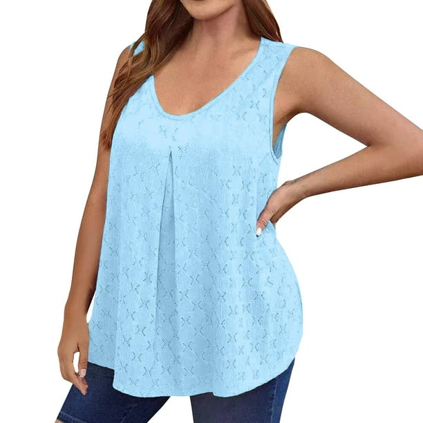 Tops de Verano de Algodón Casual sin Mangas Cuello Redondo de Color Sólido Tamaño Grande, Camisa Ligera de Algodón de Imitación