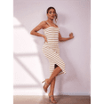 thumbnail image 4 of Vestido Midi Ajustado de Punto Acanalado A Rayas para Mujer, Sin Mangas, para Vacaciones, Verano 2025, Color Caqui, Talla M, 4 of 9