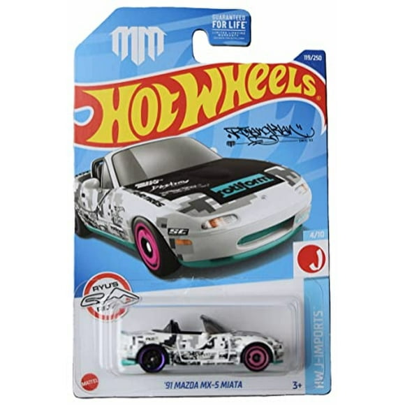 Mazda MX-5 Miata Hot Wheels '91, J-Imports 4/10, color blanc