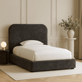 thumbnail image 3 of Cama Matrimonial Tapizada Velvet Shadow Gris Grafito Cabecera Curva Moderna en Terciopelo Artdejol, 3 of 5